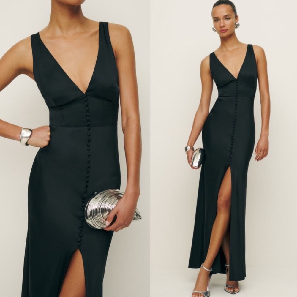 Reformation Elaina Satin Dress in Black